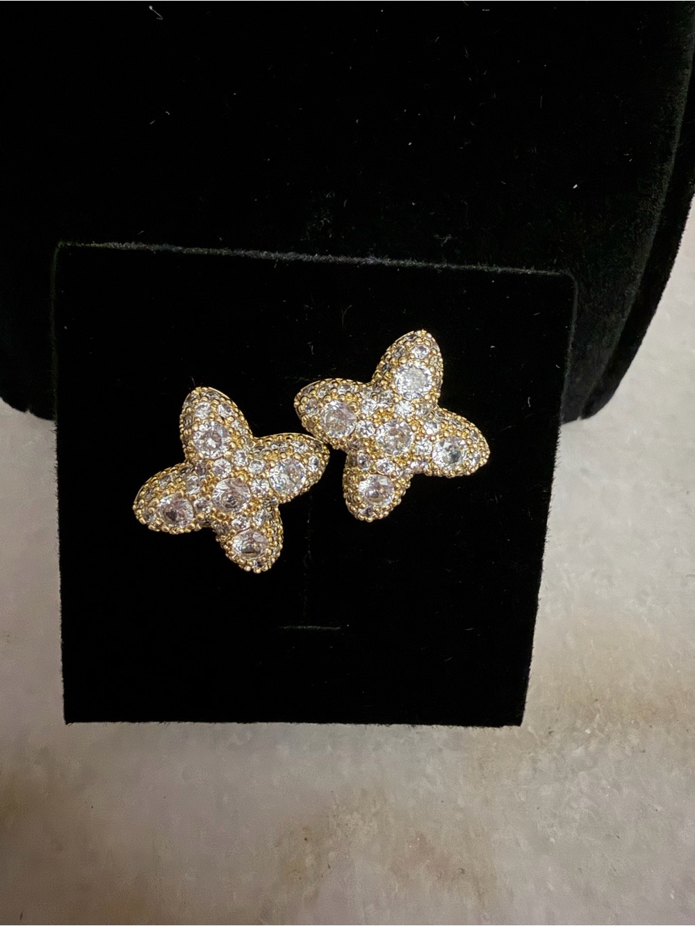 Gold tone Stud Earrings w/ CZ accents- Women Jewelry